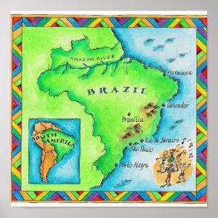 Kaart van Brazilië Poster