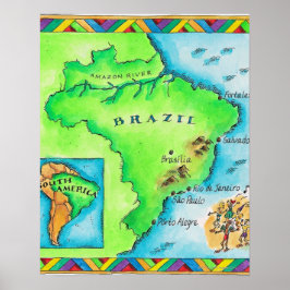 Kaart van Brazilië Poster