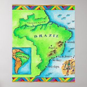 Kaart van Brazilië Poster