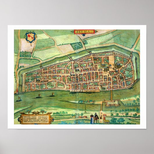 Kaart van Bremen, van "Civitates Orbis Terrarum" d Poster (Voorkant)