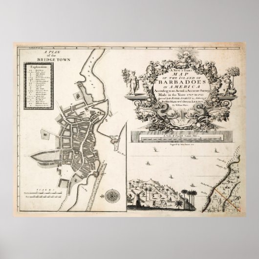  kaart van Bridgetown Barbados (1721) Poster (Voorkant)