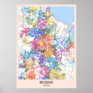 Kaart van Brisbane Australia Poster