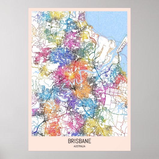 Kaart van Brisbane Australia Poster (Voorkant)