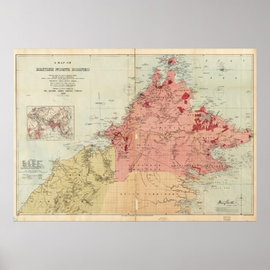 Kaart van British North Borneo (1899) Poster (Voorkant)