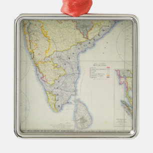Kaart van Brits Zuid-India, 1872 Metalen Ornament