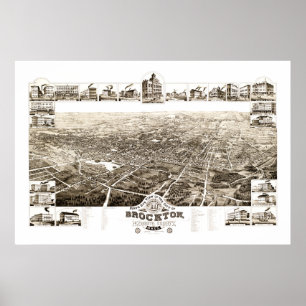Kaart van Brockton, Massachusetts in 1882 Poster