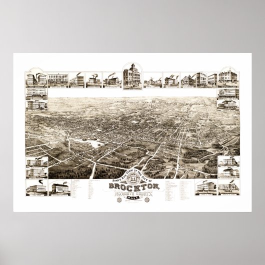 Kaart van Brockton, Massachusetts in 1882 Poster (Voorkant)
