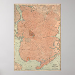  kaart van Brooklyn, New York Poster