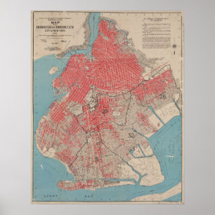  kaart van Brooklyn, New York Poster