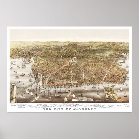 Kaart van Brooklyn, New York uit 1879 Poster (Voorkant)