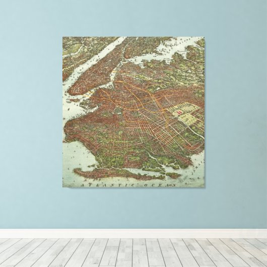 kaart van Brooklyn NY (1908) Canvas Afdruk (Insitu (Houten vloer))