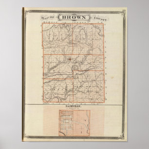 Kaart van Brown County met Plan van Nashville Poster