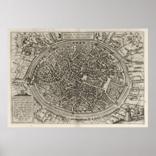 kaart van Brugge België (1612) Poster