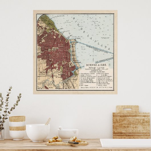 kaart van Buenos Aires Argentina (1904) Poster (Keuken)