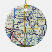 kaart van Burlington WI Keramisch Ornament (Voorkant)