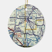 kaart van Burlington WI Keramisch Ornament (Links)