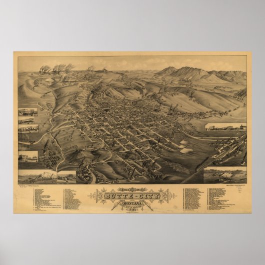  kaart van Butte Montana (1884) Poster (Voorkant)