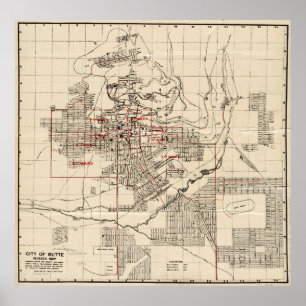 kaart van Butte Montana (1909) Poster