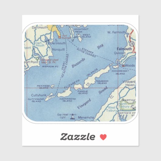  kaart van Buzzards Bay Sticker (Vel)