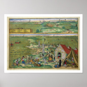 Kaart van Cadiz, van 'Civitates Orbis Terrarum' do Poster