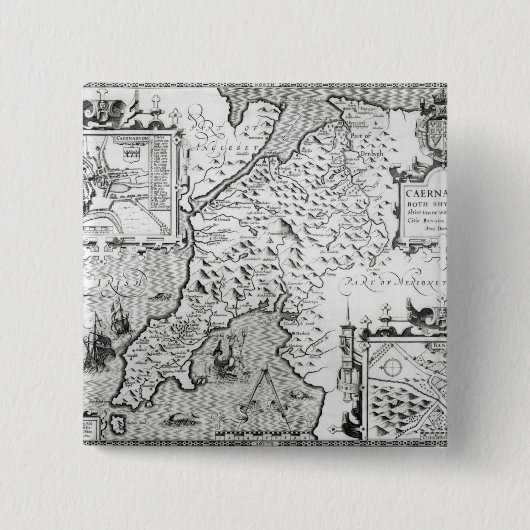 Kaart van Caernarvon, 1616 Vierkante Button 5,1 Cm (Voorkant)