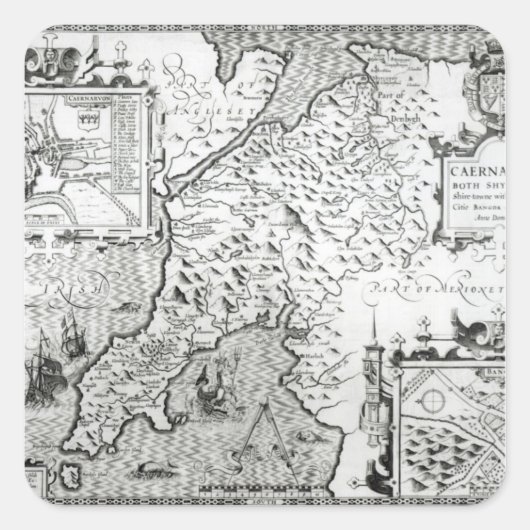 Kaart van Caernarvon, 1616 Vierkante Sticker (Voorkant)
