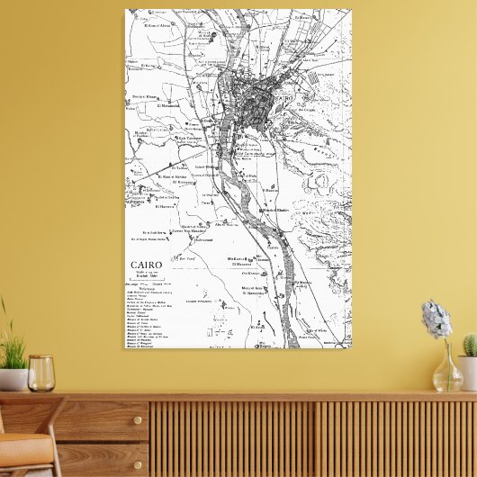  kaart van Caïro Egypte (1911) Canvas Afdruk (Insitu (Woonkamer))