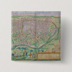 Kaart van Caïro, van "Civitates Orbis Terrarum" d Vierkante Button 5,1 Cm