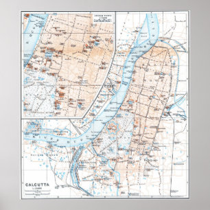 kaart van Calcutta India (1914) Poster