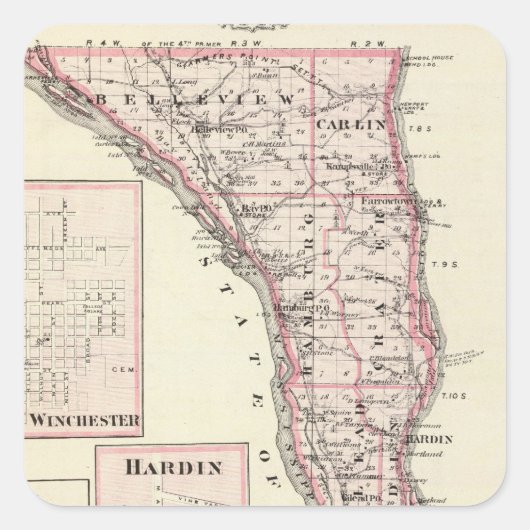Kaart van Calhoun County, Winchester Vierkante Sticker (Voorkant)
