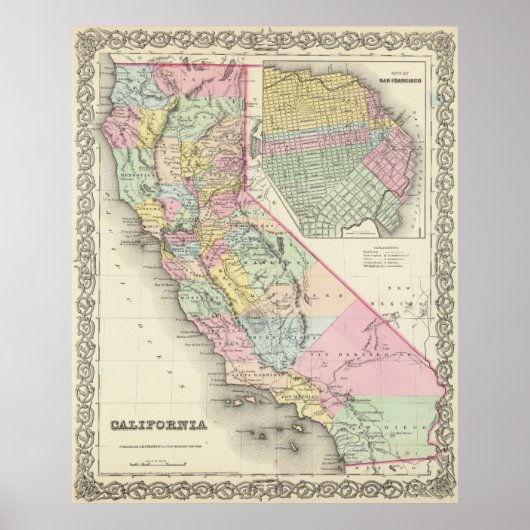  kaart van Californië (1856) Poster (Voorkant)