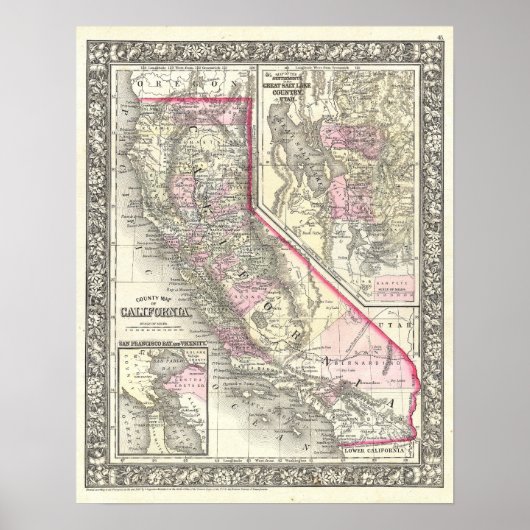 Kaart van Californië, 1866 Poster (Voorkant)