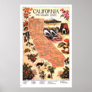  kaart van Californië (1912) Poster