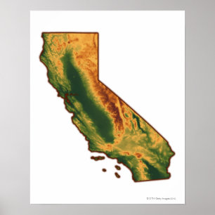 Kaart van Californië 2 Poster