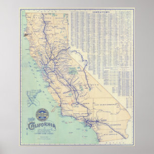 Kaart van Californië 4 Poster