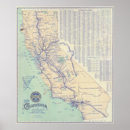 Kaart van Californië 4 Poster (Voorkant)