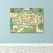 Kaart van Cambrai, van "Civitates Orbis Terrarum"  Canvas Afdruk (Insitu (Houten vloer))