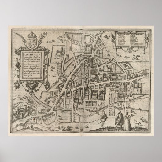 kaart van Cambridge England (1575) Poster (Voorkant)