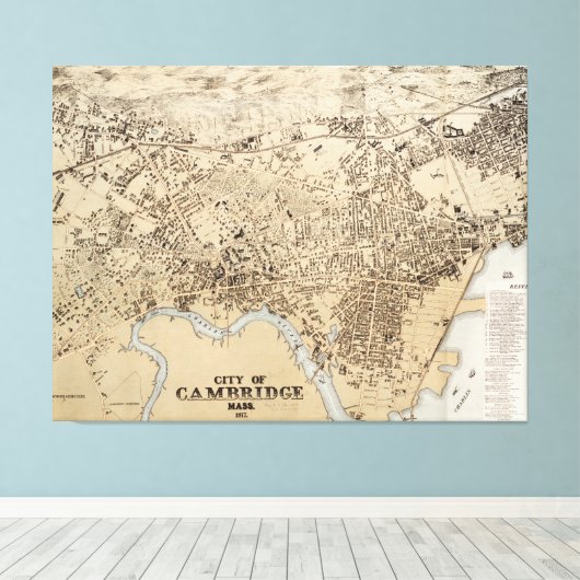  kaart van Cambridge Massachusetts (1877) Canvas Afdruk (Insitu (Houten vloer))