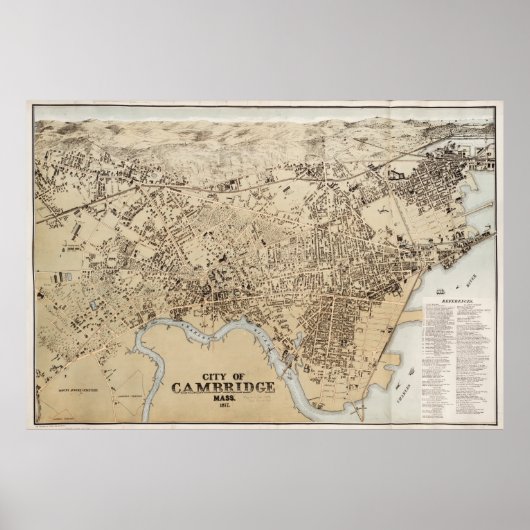  kaart van Cambridge Massachusetts (1877) Poster (Voorkant)