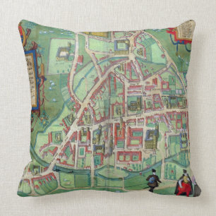 Kaart van Cambridge, van 'Civitates Orbis Terrarum Kussen