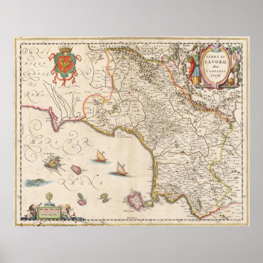  kaart van Campanië Italië (1662) Poster (Voorkant)