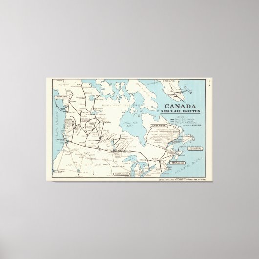 Kaart van Canada - Canada Air Mail Routes Canvas Afdruk (Voorkant)