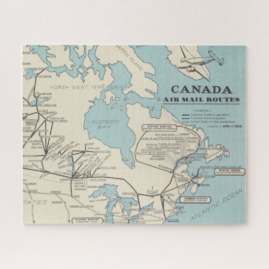 Kaart van Canada - Canada Air Mail Routes Legpuzzel (Horizontaal)