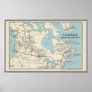 Kaart van Canada - Canada Air Mail Routes Poster