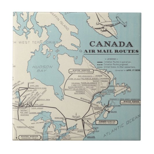 Kaart van Canada - Canada Air Mail Routes Tegeltje (Voorkant)