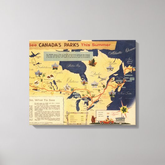Kaart van Canada - Canadese parken Canvas Afdruk (Voorkant)