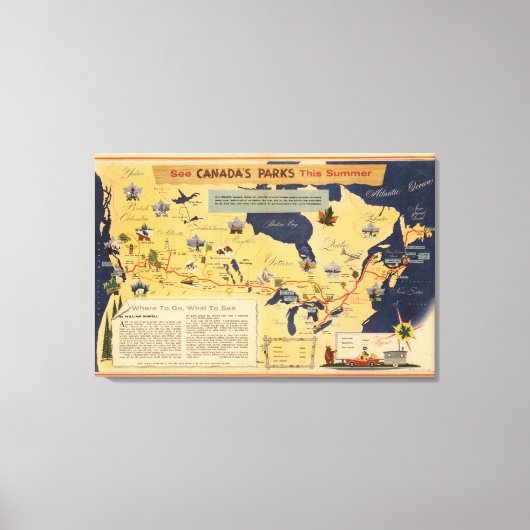Kaart van Canada - Canadese parken Canvas Afdruk (Voorkant)