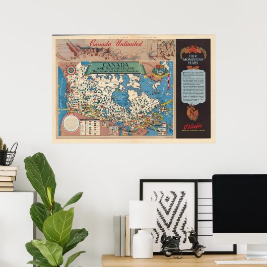 Kaart van Canada - Natuurlijke en industriële hulp Poster (Thuiskantoor)