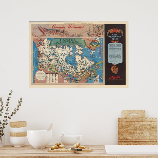 Kaart van Canada - Natuurlijke en industriële hulp Poster (Keuken)